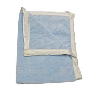 Lullaby Club Baby Blanket Blue Plush Velour Satin Trim Receiving Blanket Lovey